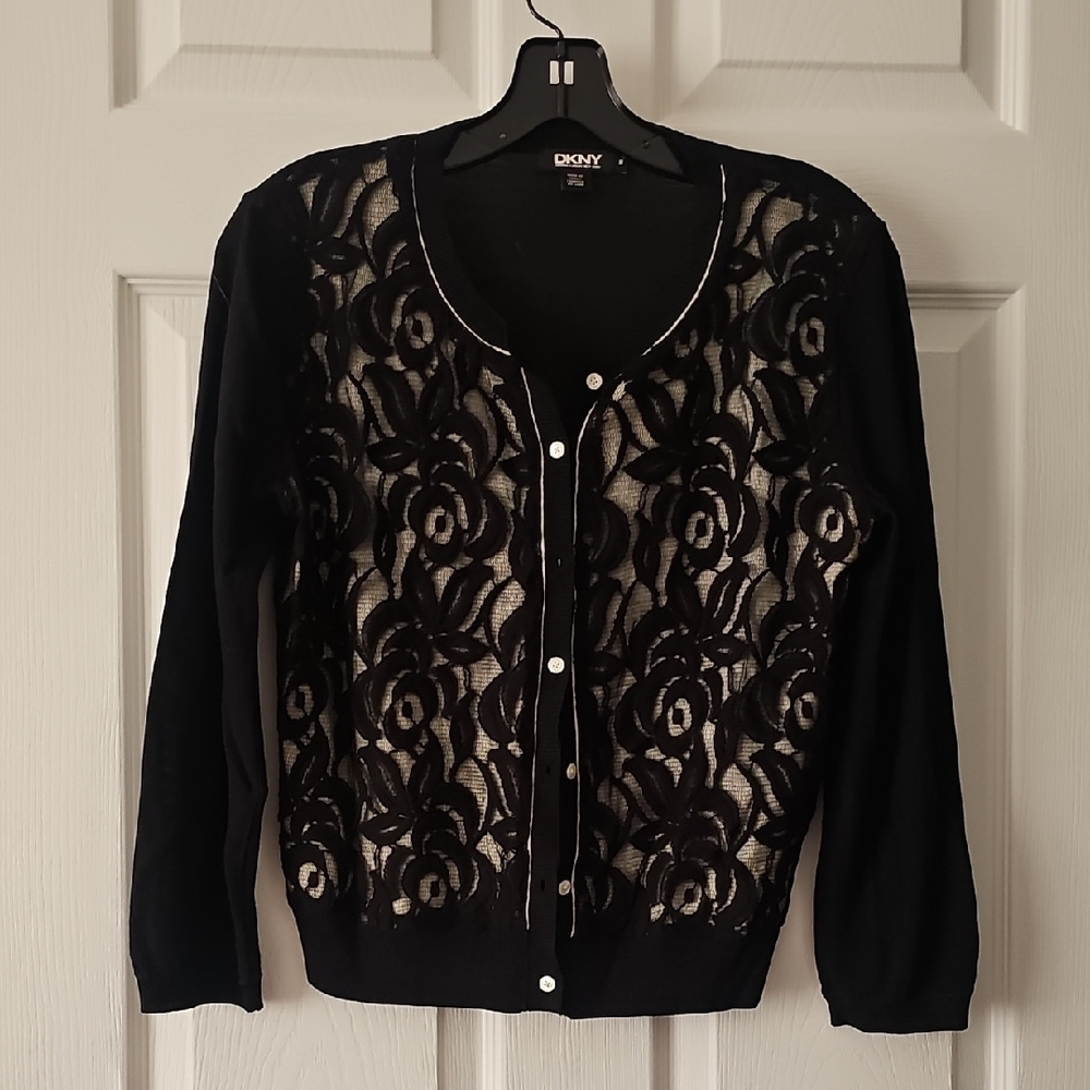 DKNY Black Lace Cardigan